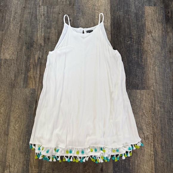 Nina Leonard Dresses & Skirts - Nina Leonard White Shift Dress with Colorful Tassel Trim